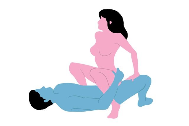 Ilustração colorida em azul e rosa de posição sexual - Metrópoles