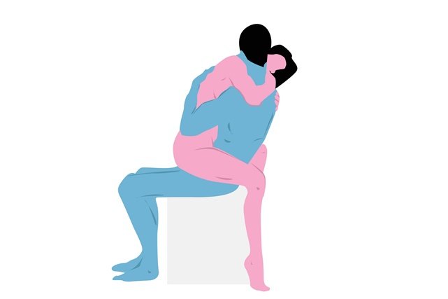 Ilustração colorida em azul e rosa de posição sexual - Metrópoles