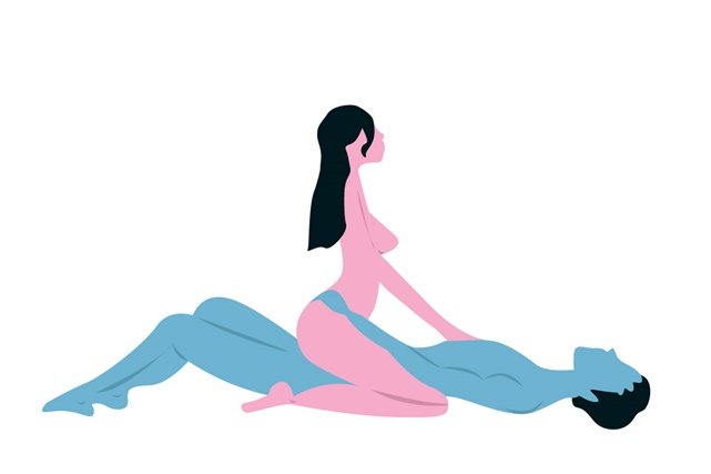 Ilustração colorida em azul e rosa de posição sexual - Metrópoles