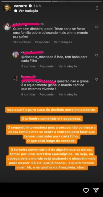 Juliano Cazarré postou comentários sobre sexta gravidez da esposa - Metrópoles