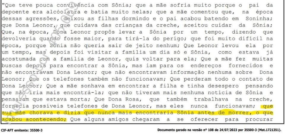 TRECHO DE DEPOIMENTO DE IRMÃ DE SONIA DE JESUS RESGATADA EM CONDIÇÕES ANÁLOGAS À DE ESCRAVIDÃO NA CASA DE DESEMBARGADOR - METRÓPOLES