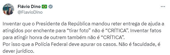 Imagem do Twitter do ministro da Justiça, Flávio Dino, sobre fake news do jornalista Alexandre Garcia