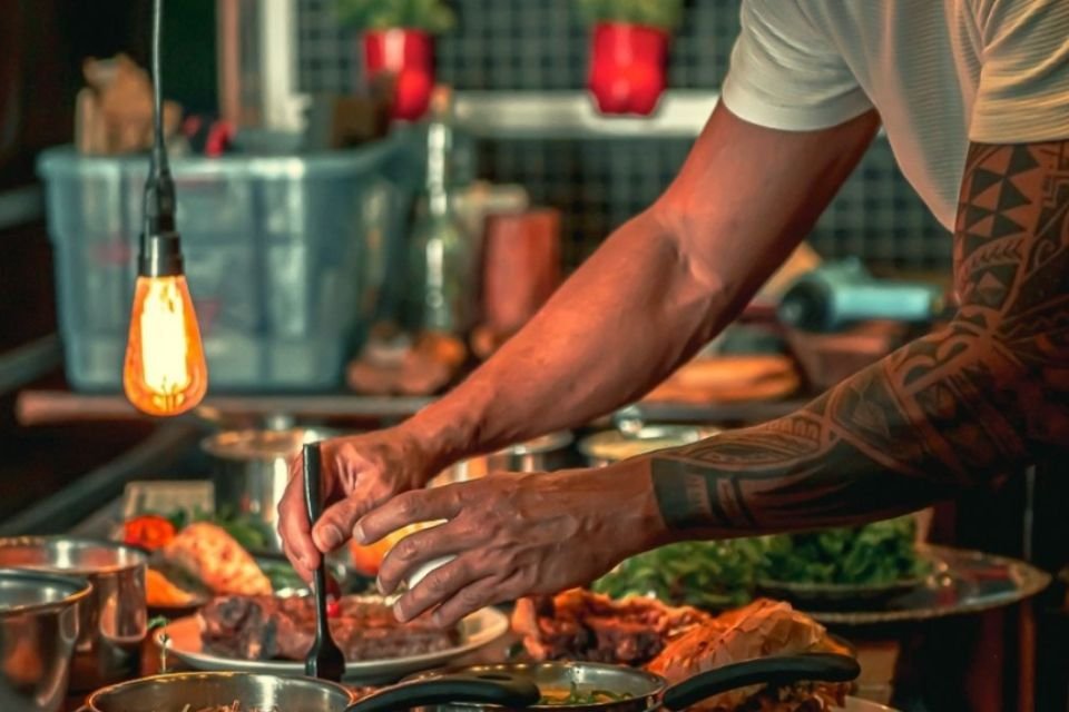 Foto colorida de uma pessoa preparando comida - Metrópoles