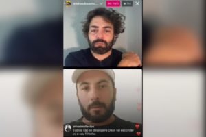 Frame colorido retirado de uma live publicada no Instagram. Na imagem dois homens brancos e com barbas pretas aparecem - Metrópoles