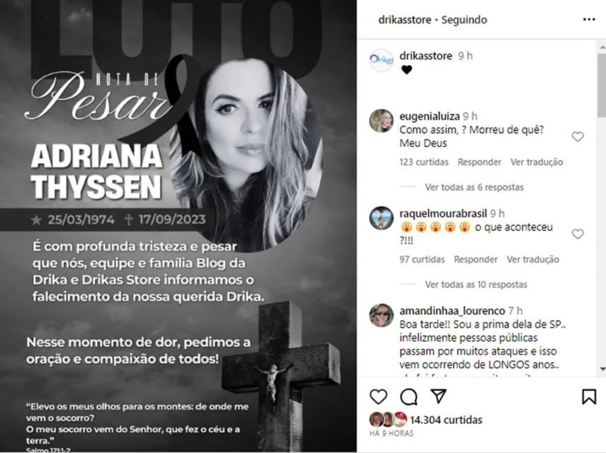 imagem colorida nota de pesar adriana thyssen