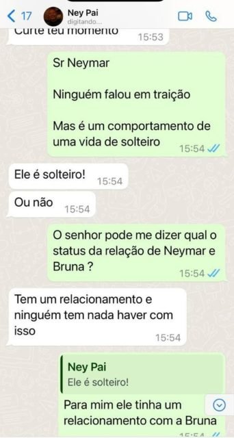 Print de uma conversa de WhatsApp de Neymar Pai com Leo Dias - Metrópoles