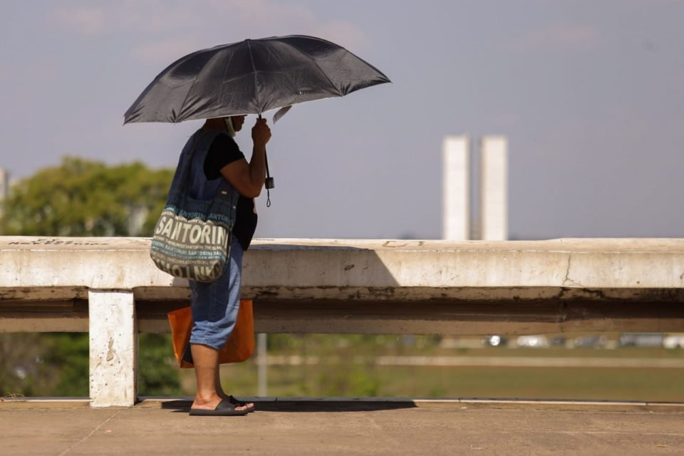 Pessoa se proteje do calor recorde em Brasília Df que chega a 34,6 - Metrópoles