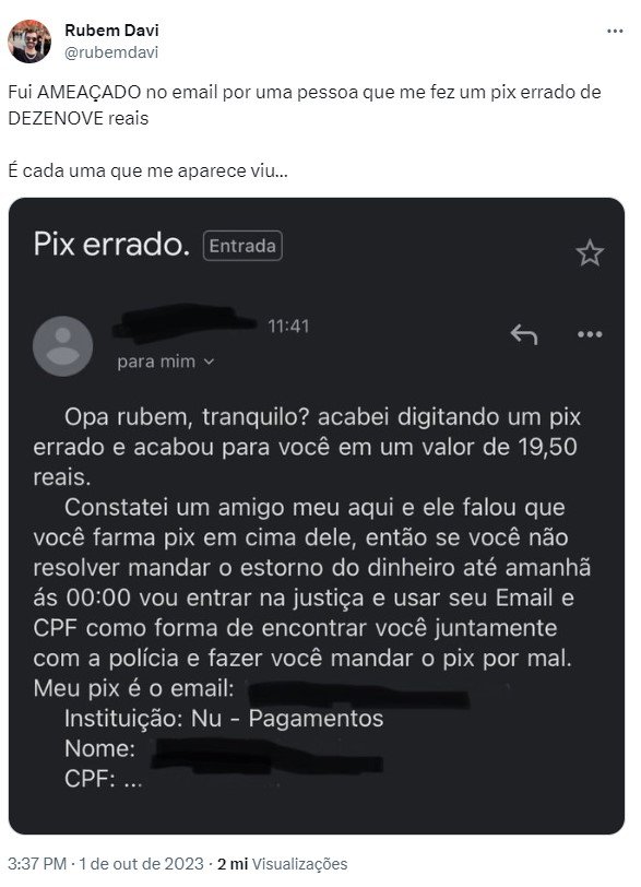 Médico é ameaçado após receber transferência de R$ 19,50 por engano no DF -  Já é notícia