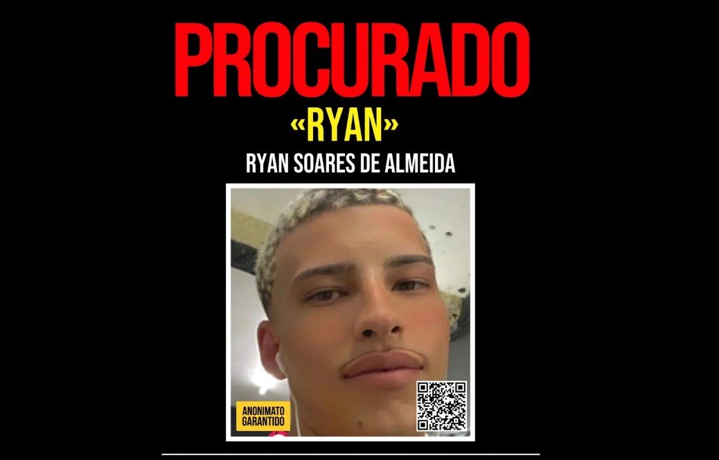 Captura de tela de cartaz de procurado de Ryan suspeito de matar médicos que foi assassinado em tribunal do crime - Metrópoles