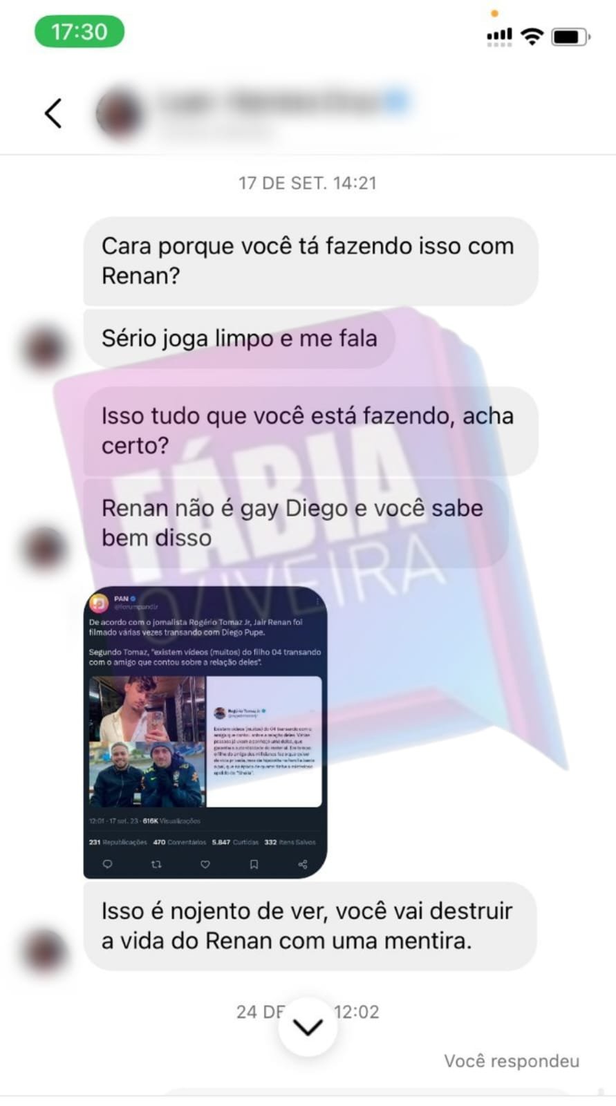 Diego Pupe diz que Renan Bolsonaro é bom em sexo oral e toma