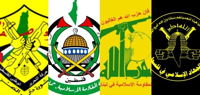Imagem colorida de bandeiras dos grupos atuantes no Oriente Médio - Metrópoles