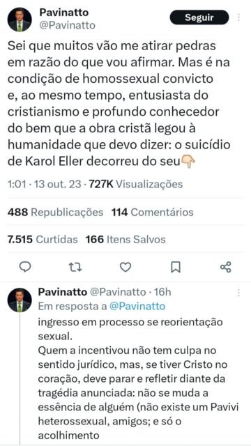 Print do jornalista Tiago Pavinatto sobre o suicídio de Karol Eller - Metrópoles