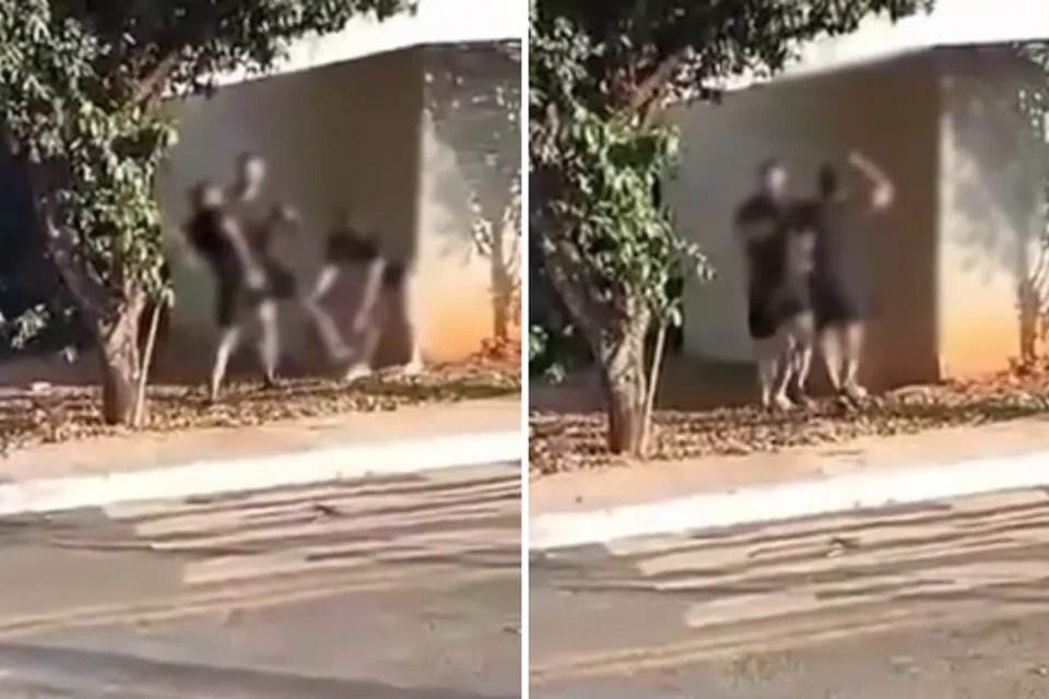 Foto colorida do momento em que advogada é espancada por personal trainer e estudante de medicina - Metrópoles