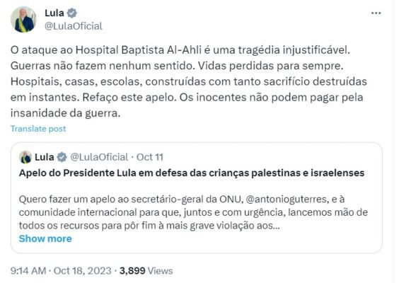 imagem colorida presidente lula tuite - metrópoles