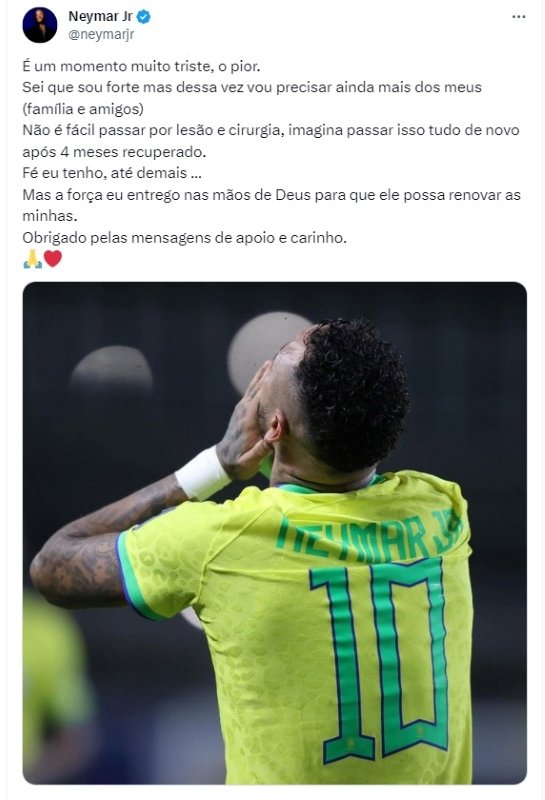 Lesionado, atacante Neymar desabafa após confirmação de cirurgia no joelho;  confira - Folha PE