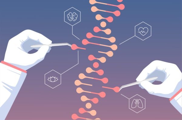 Ilustração mostra processo de edição genética do CRISPR