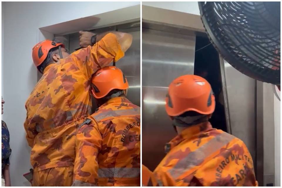 Imagem colorida mostra crianças resgatadas de elevador que emperrou por bombeiros do ceará - Metrópoles