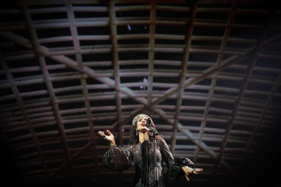 Imagem colorida de Marisa Monte em show em Brasília