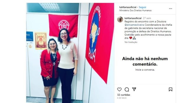 Reprodução de imagem de Luciene Barbosa, esposa do traficante Clemilson dos Santos Farias, com Érica Meireles, do ministério dos Direitos Humanos