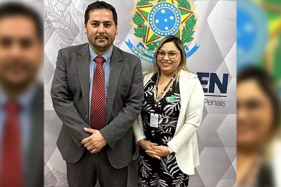 Luciane Barbosa Faria e o secretário nacional de Políticas Penais do Ministério da Justiça, Rafael Velasco Brandani