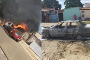 Vídeo: carro fica totalmente destruído após pegar fogo em rua do DF