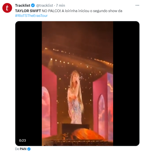 Print colorido de um tweet falando do show da Taylor Swift - Metrópoles