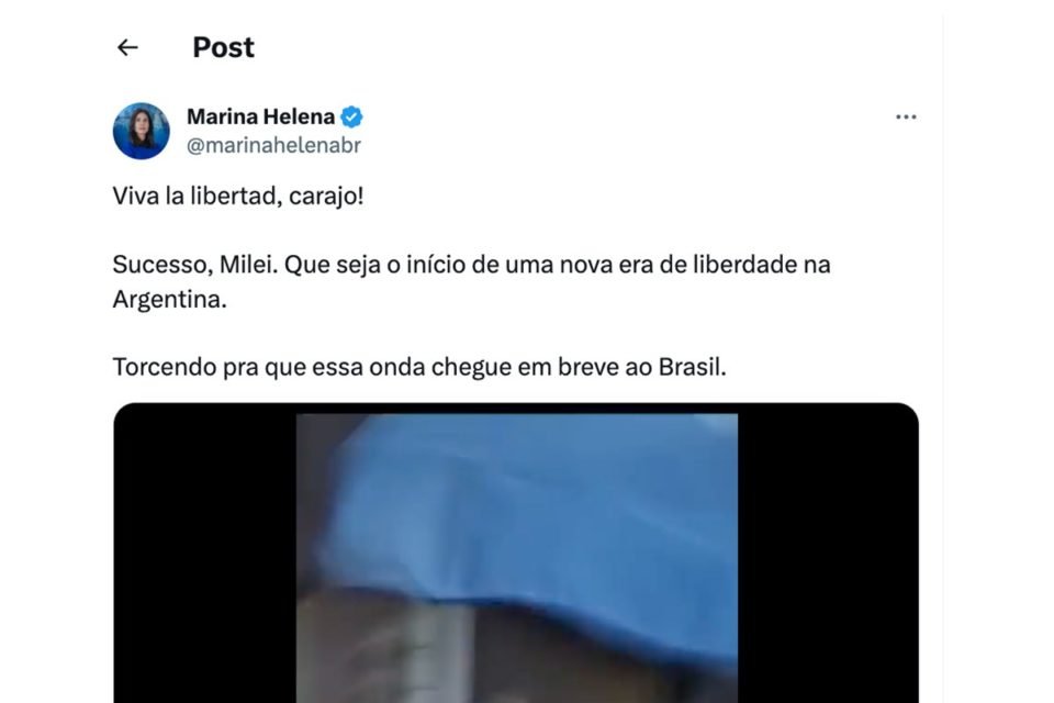 imagem colorida mostra publicação na rede social x de marina helena. o texto diz: