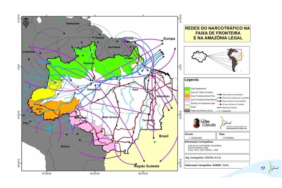Gráfico da rota do narcotráfico na Amazônia