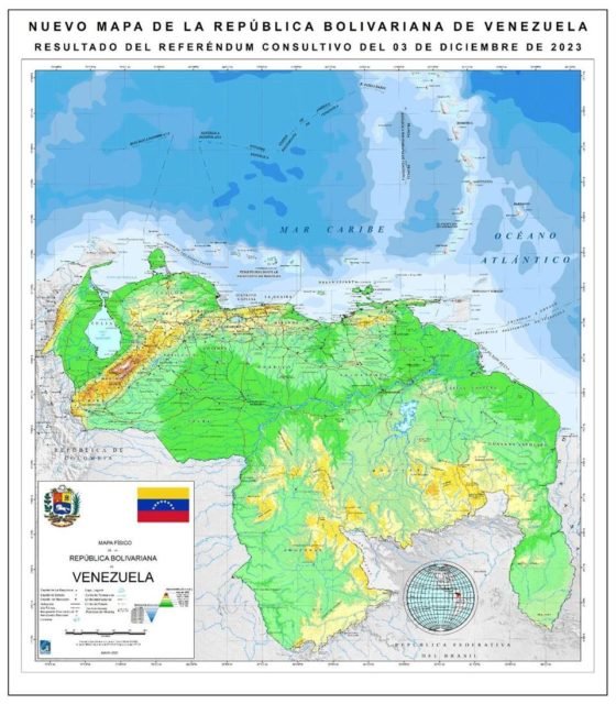 Mapa da Venezuela com a anexação de território da Guiana