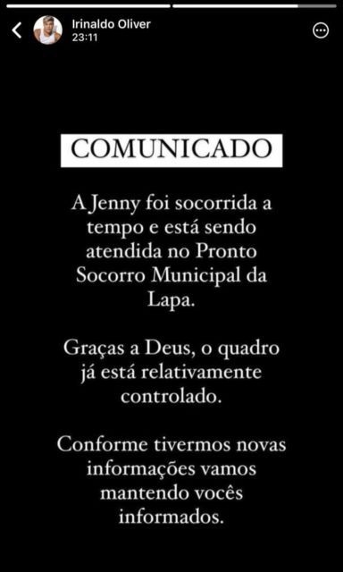 Print de postagem dando notícias sobre Jenny Miranda - Metrópoles