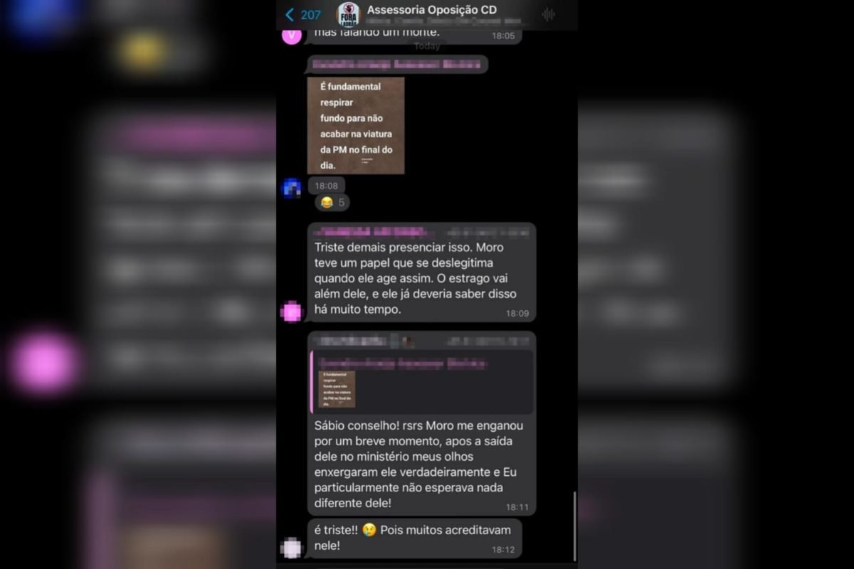 Mensagens de WhatsApp sobre Sergio Moro em grupo de assessores da oposição na Câmara