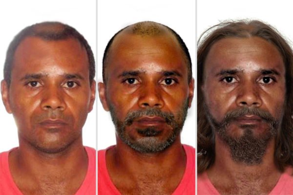 Em foto colorida mesmo homem em três retratos, sendo um com barba longa, curta e sem barba - Metrópoles