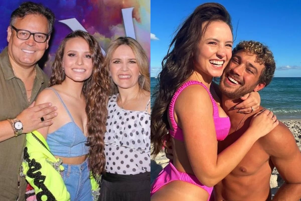 Montagem pais de Larissa Manoela, Silvana Taques e Gilberto Elias, e a atriz com André Luiz - Metrópoles