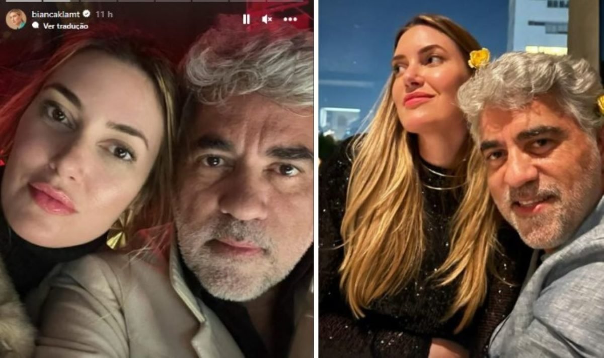 foto colorida com duas imagens da modelo Bianca Klamt com o namorado, o empresário Rogério Saladino - Metrópoles