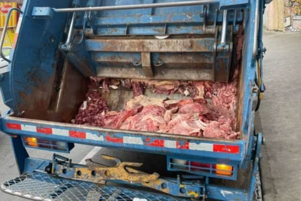 Imagem colorida mostra parte das 10 toneladas de carne apreendidas pela Polícia Civil no litoral de São Paulo - Metrópoles