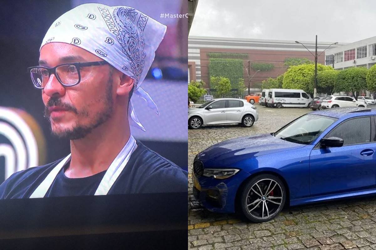 Montagem com foto colorida do ex-masterchef bruno nogueira - metrópoles