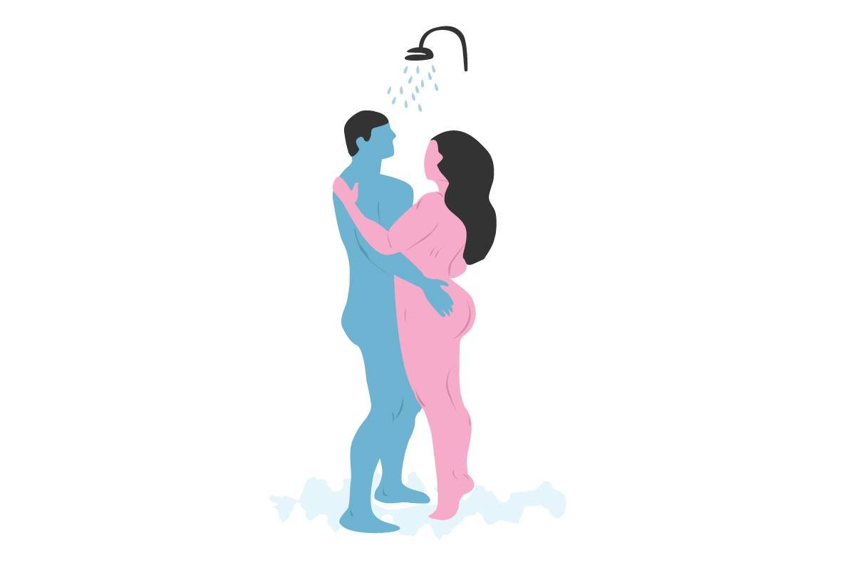 Ilustração de casal fazendo sexo em azul e cor de rosa - Metrópoles
