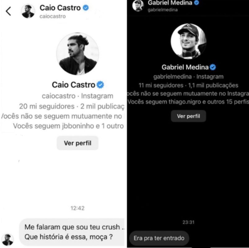 Ju Xavier vazou conversas com Gabriel Medina e Caio Castro