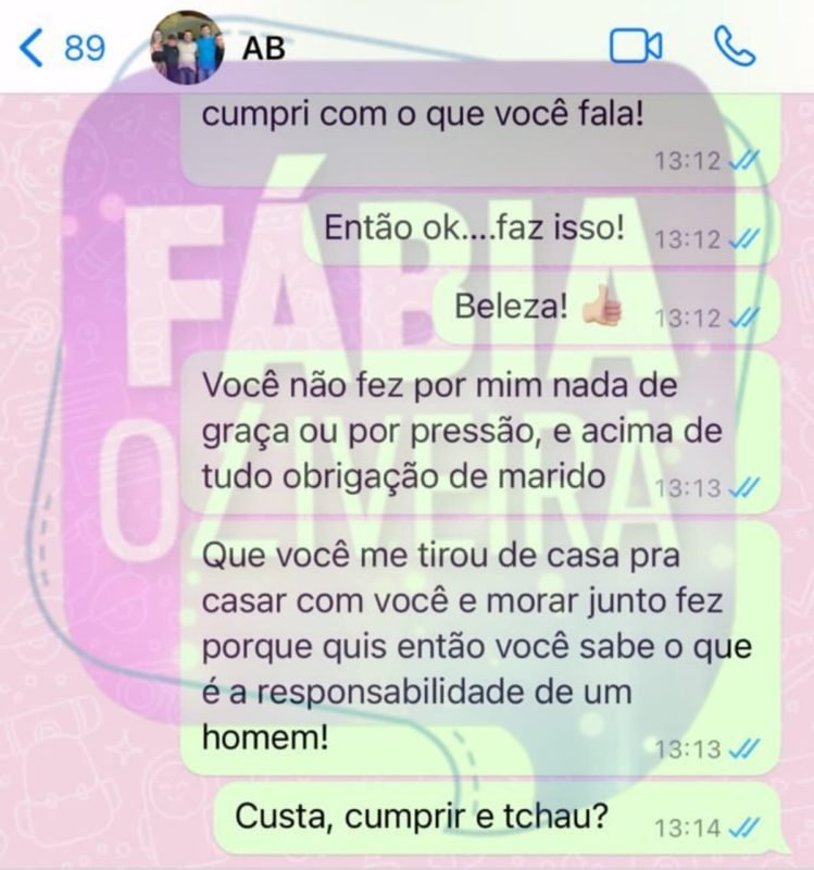 Print de conversa Amado Batista e ex-mulher, Layza - Metrópoles