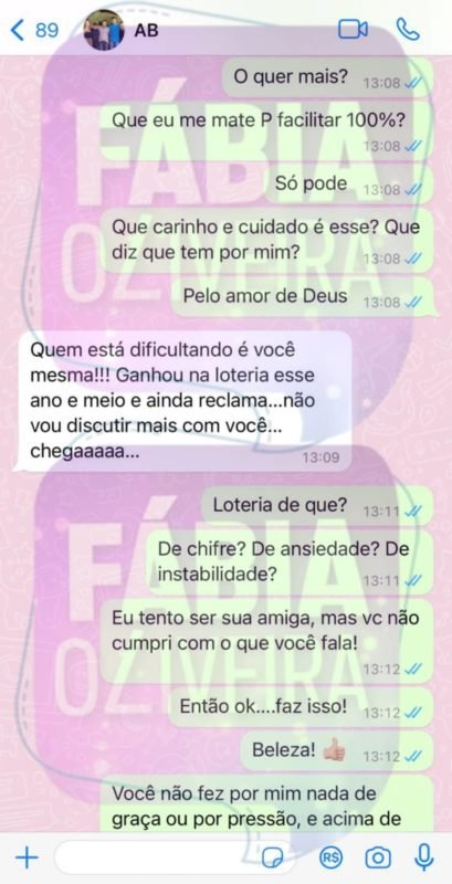 Print de conversa Amado Batista e ex-mulher, Layza - Metrópoles