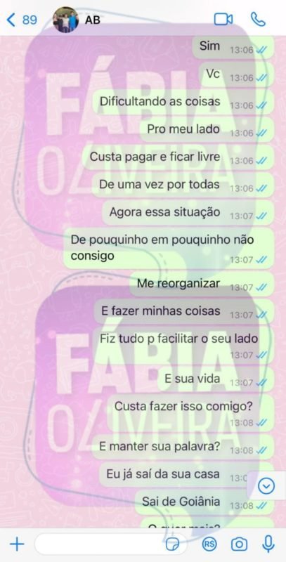 Print de conversa Amado Batista e ex-mulher, Layza - Metrópoles