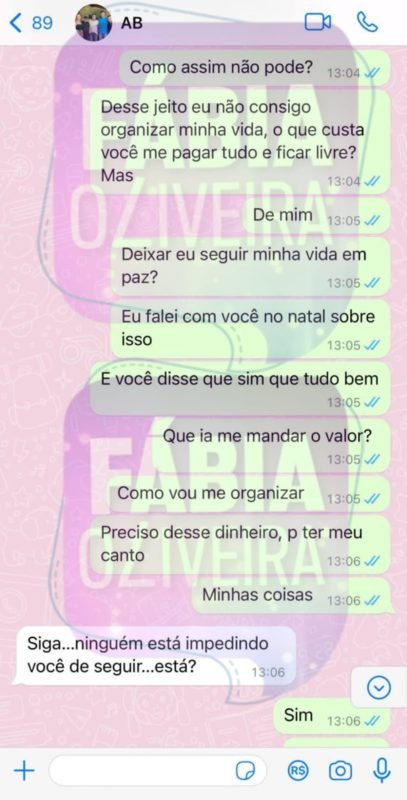 Print de conversa Amado Batista e ex-mulher, Layza - Metrópoles