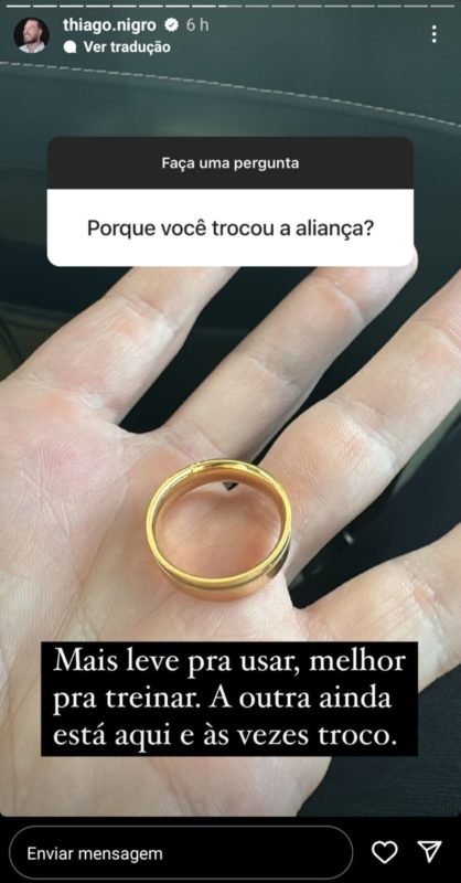 Thiago Nigro mostra sua aliança de casamento - Metrópoles