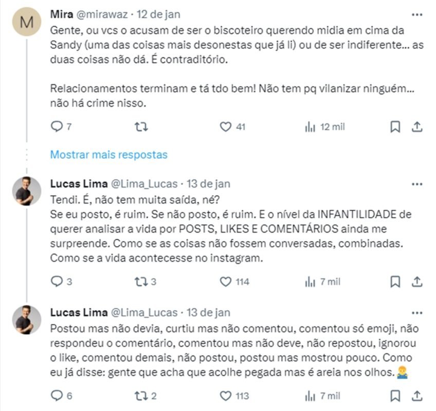 Print de uma publicação do Twitter de Lucas Lima - Metrópoles