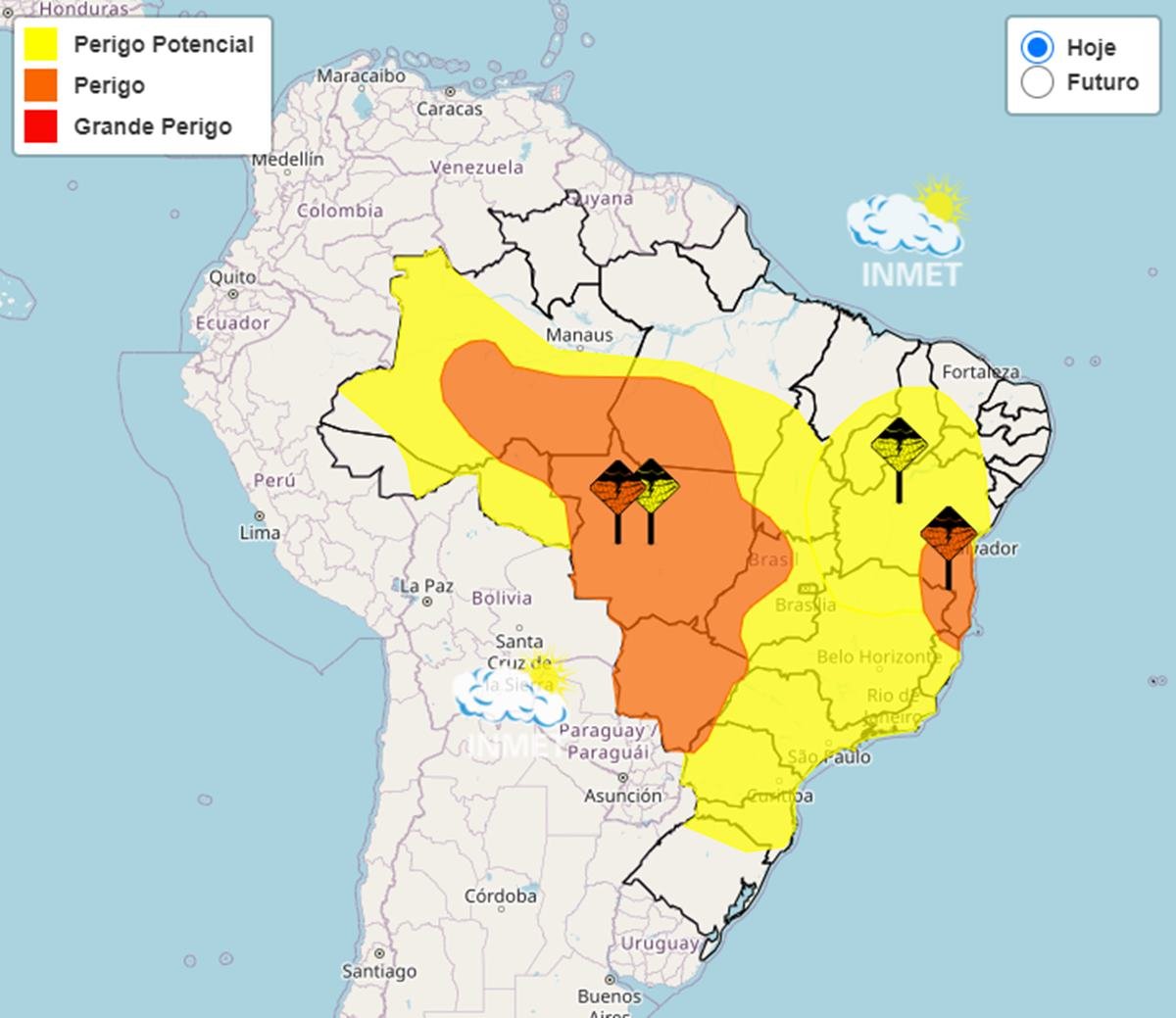 Imagem colorida de alerta de chuvas intensas no Brasil, feito pelo Inmet - Metrópoles