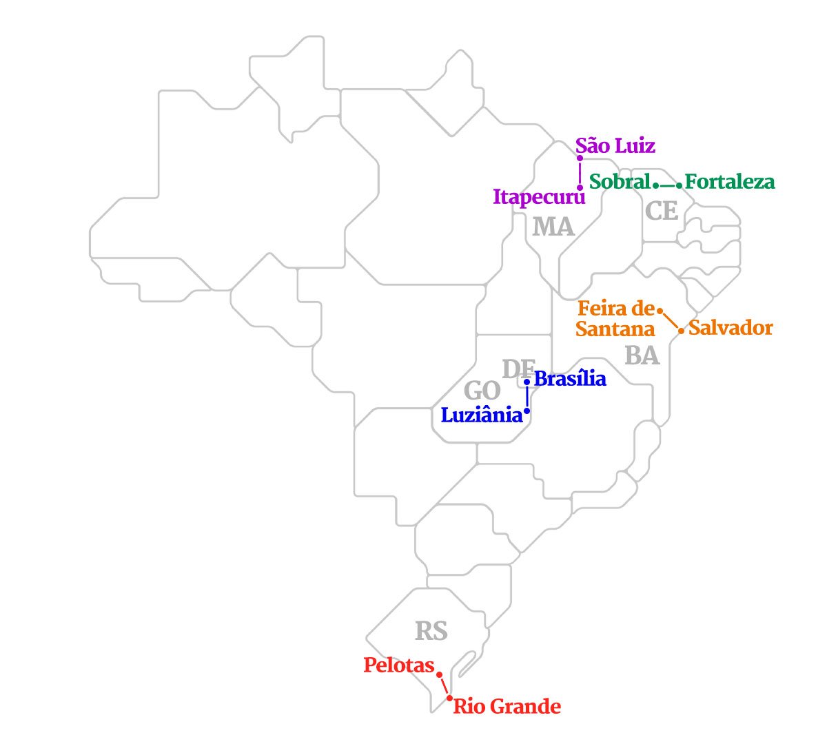 infográfico com ferrovias onde há previsão de transporte de passageiros em trens no Brasil