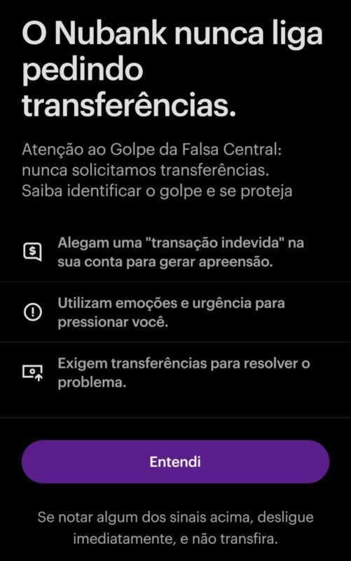 Imagem colorida de alerta da Nubank - Metrópoles