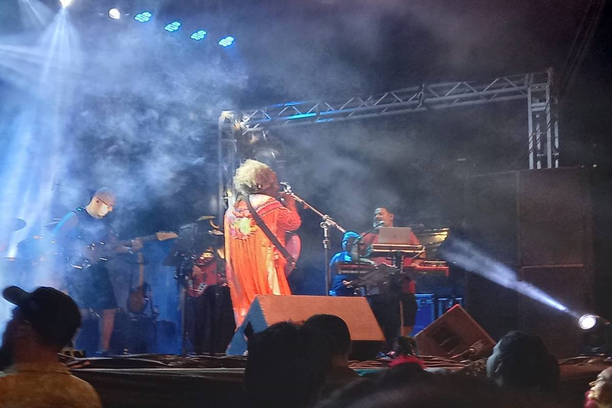 Foto colorida de Chico César cantando em show