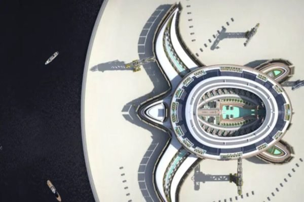 Imagem colorida de um projeto arquitetônico em forma de Tartaruga - Metrópoles