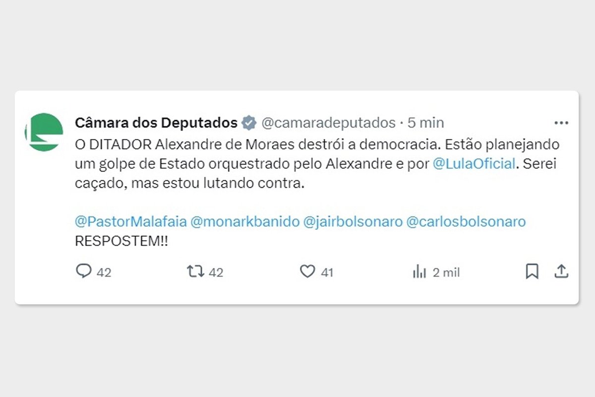 Perfil da Câmara publicou ataque ao ministro do STF Alexandre de Moraes